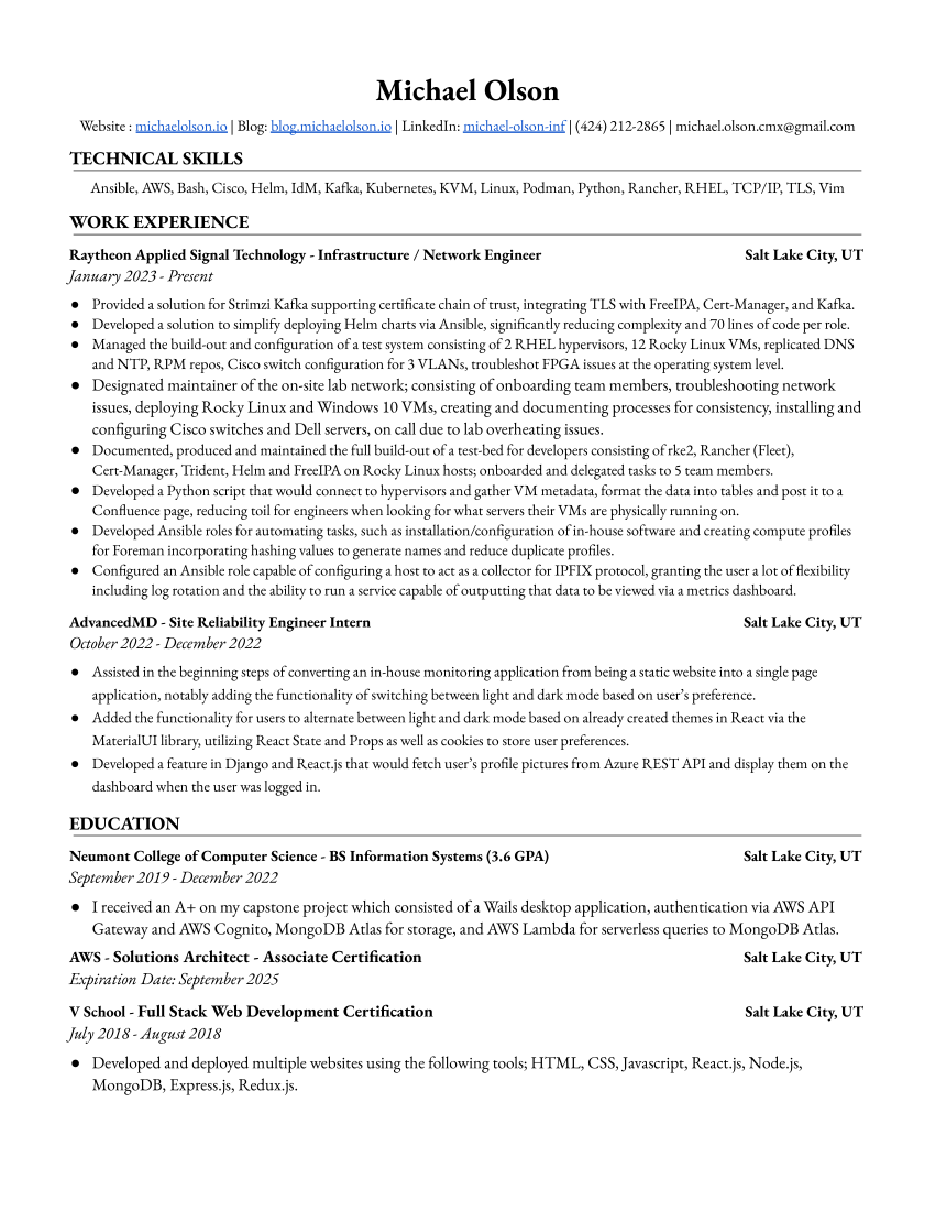 Michael Olson Resume